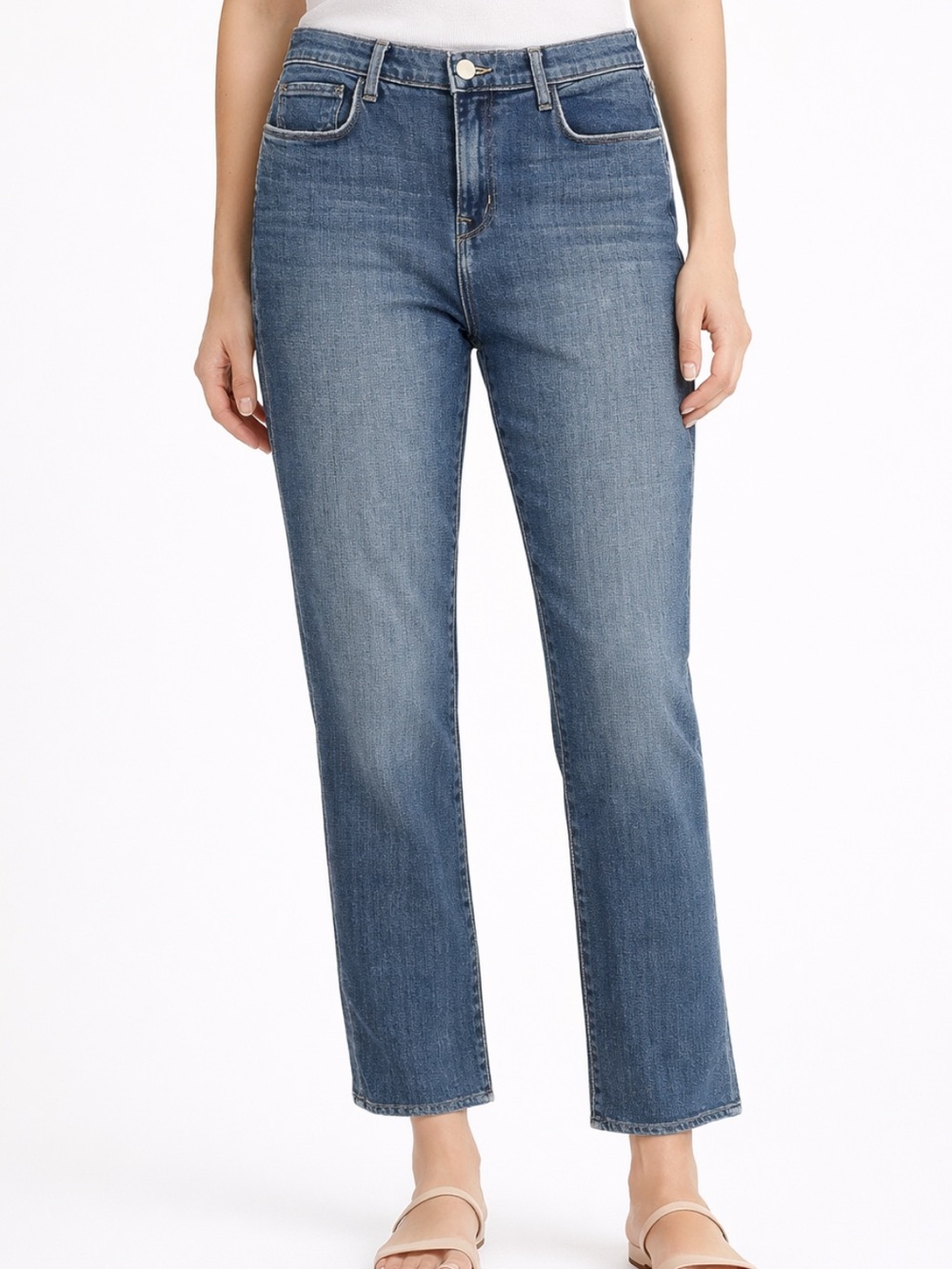 L'AGENCE Shane Slouchy Straight Jeans 29 Mid Rise Stretch Cropped Boyfriend Blue